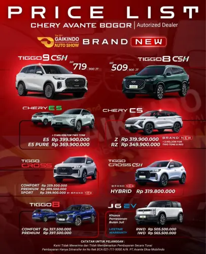 Pricelist Harga Chery pondokungu 2025